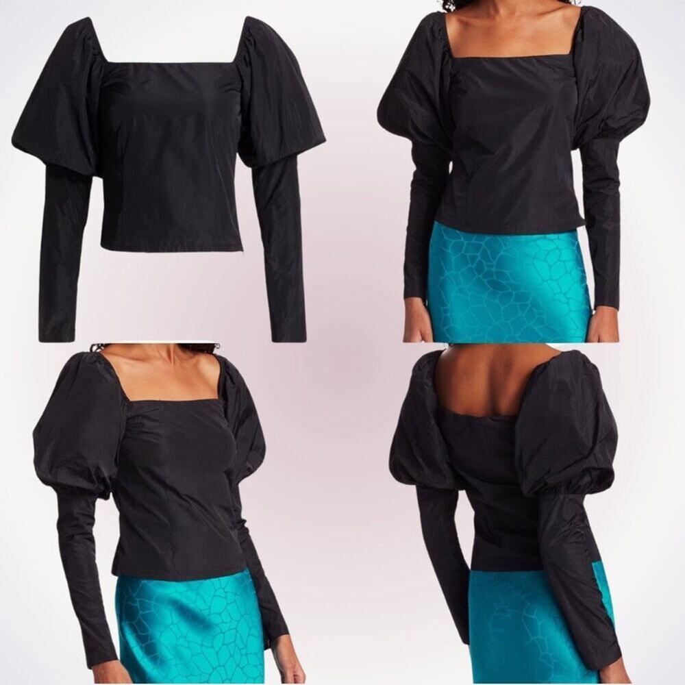 The Andamane Elsa puff sleeve taffeta top black blouse | Sz XS